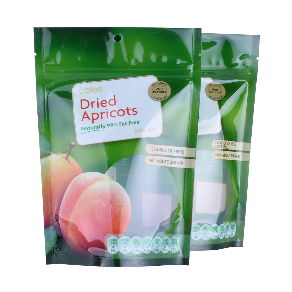 Bolso del acondicionamiento de los alimentos de la fruta seca del papel de aluminio del bocado del acabado marrón brillante con la cremallera