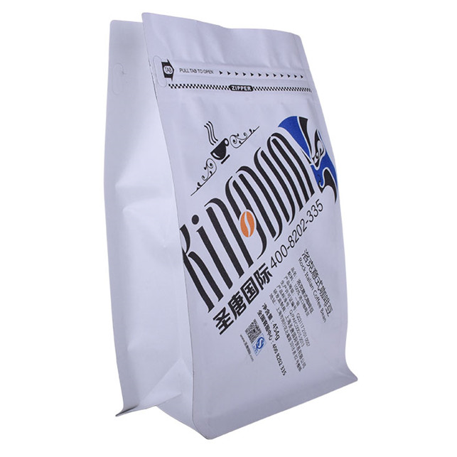 Bolsa de café kraft blanca personalizada con cremallera frontal Biodegradable