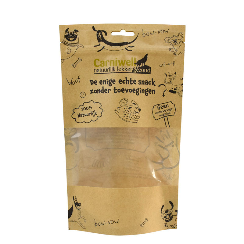 Inicio Compostable Doypack Empaquetado de alimentos Stand Up Pet Pouch Bag con ventana