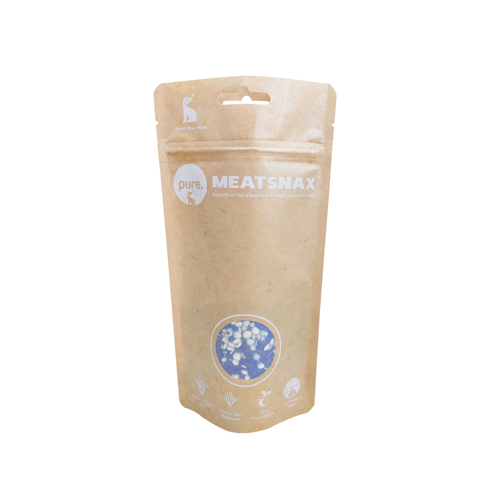 Impresión personalizada para alimentos para mascotas Home Compostable Packaging Stand Up Kraft Paper Bags con ventana