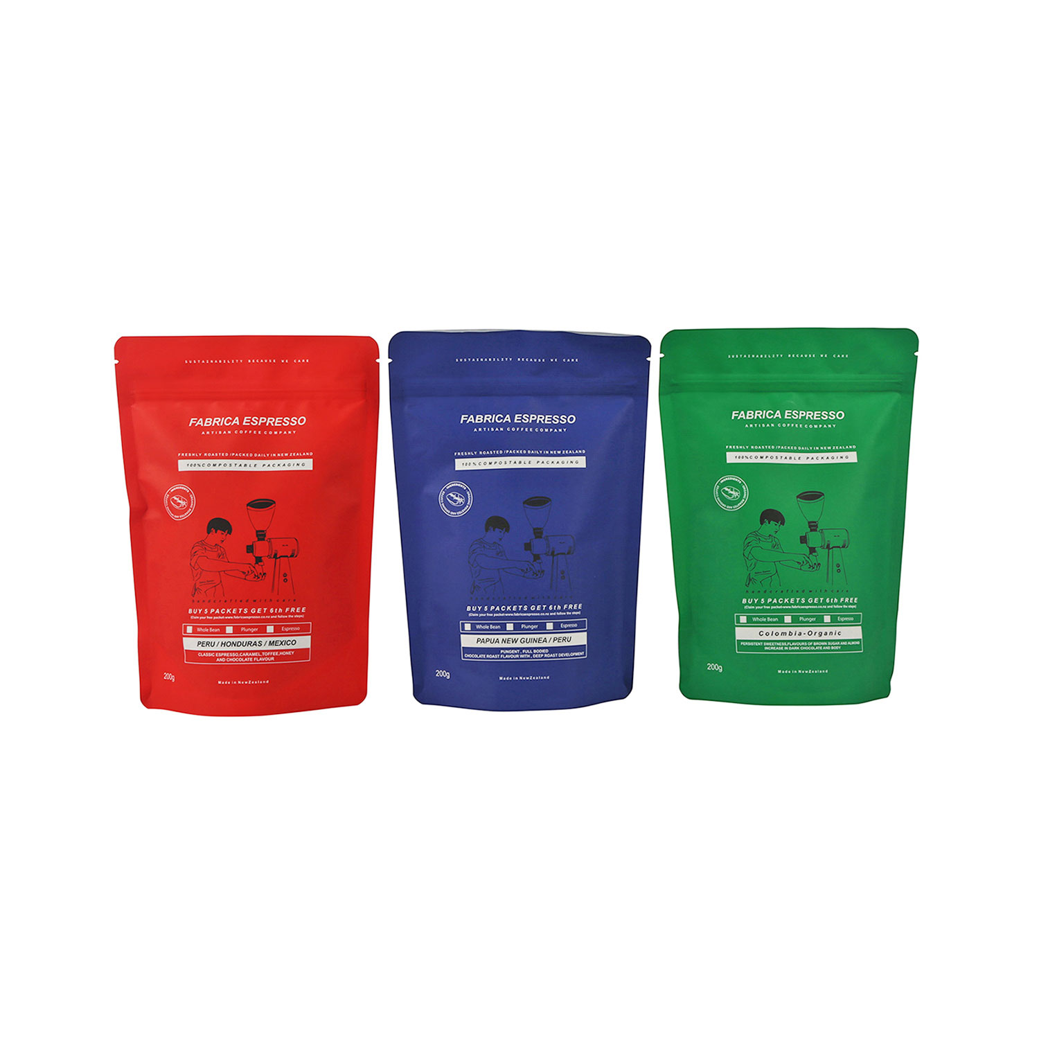 Bolsas de café compostables ecológicas con válvulas de desgasificación unidireccionales