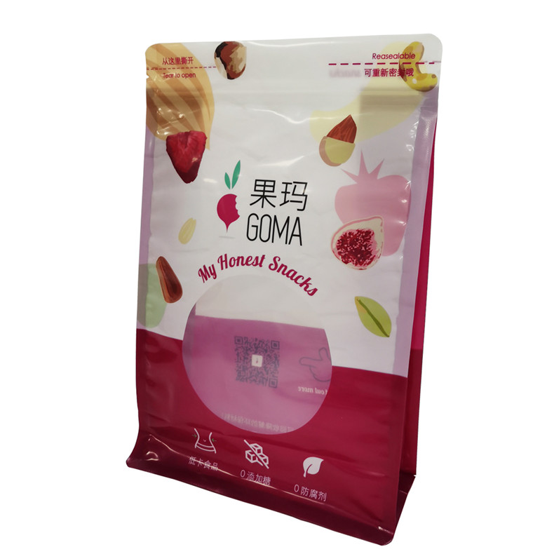 Recicle el envasado de alimentos secos Stand Up Nuts Pouch Bolsa de frutos secos de fondo plano con ventana